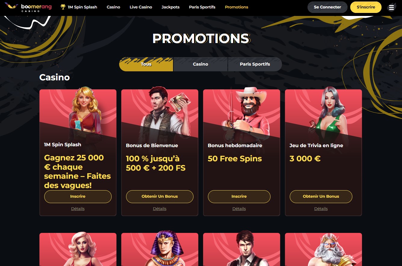 Offre de bonus Boomerang Casino